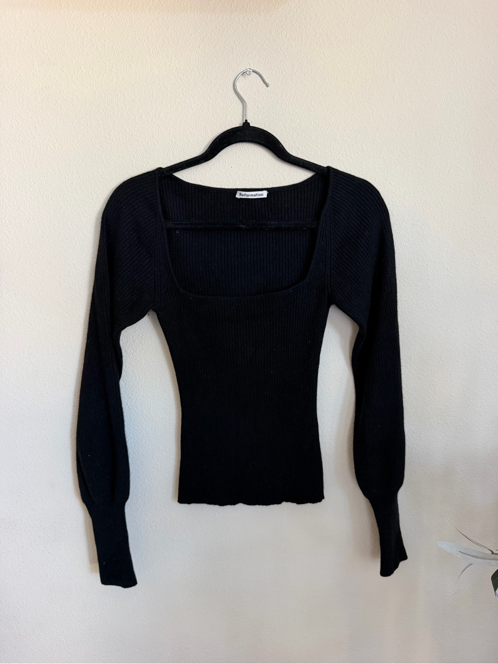 Reformation Black Long Sleeve Scoop Neck Top